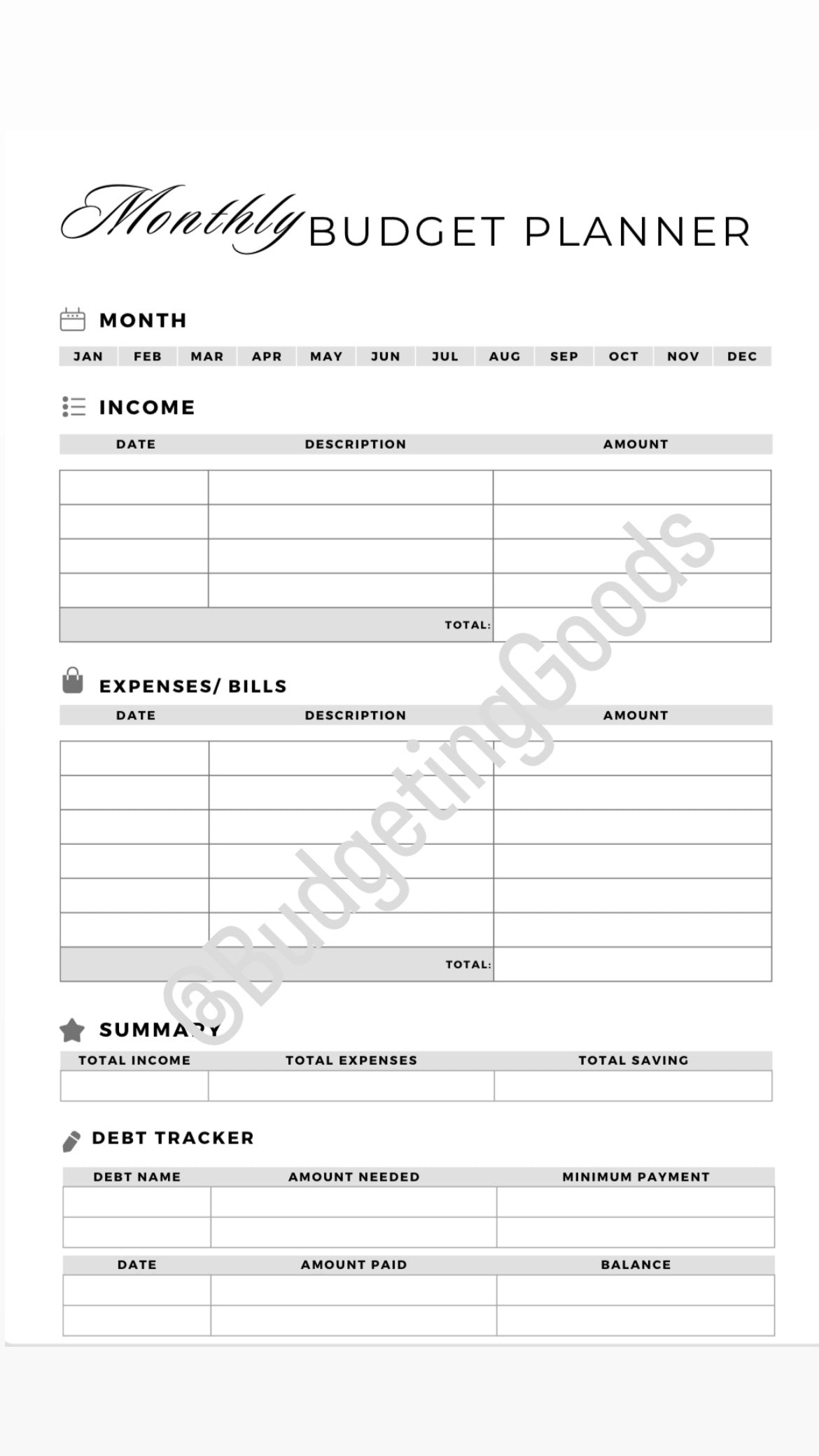 Monthly Budget Planner (2024) 12 month planner) – BudgetingGoods